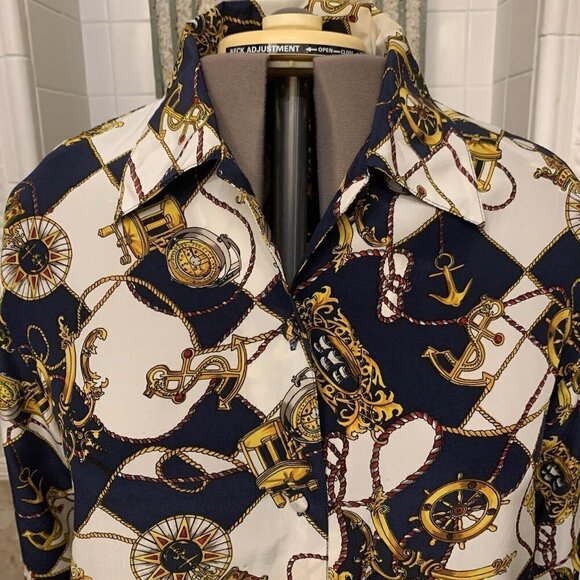 Vintage Quo Silk Nautical Shirt. Covered Buttons. Size M-XL. Dry Cleaned. WTC - Picture 2 of 6